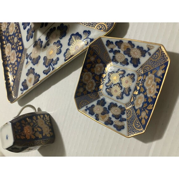 Antique 7 Piece Fukagawa Koransha Cobalt Blue and Gold Gilt Tea Set W Platter - Picture 6 of 15